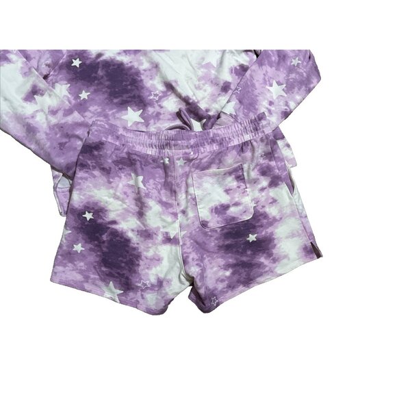 Wildfox Purple Tie Dye Stars Long Sleeve Sweatshirt & Shorts Set Size Small - Picture 4 of 6